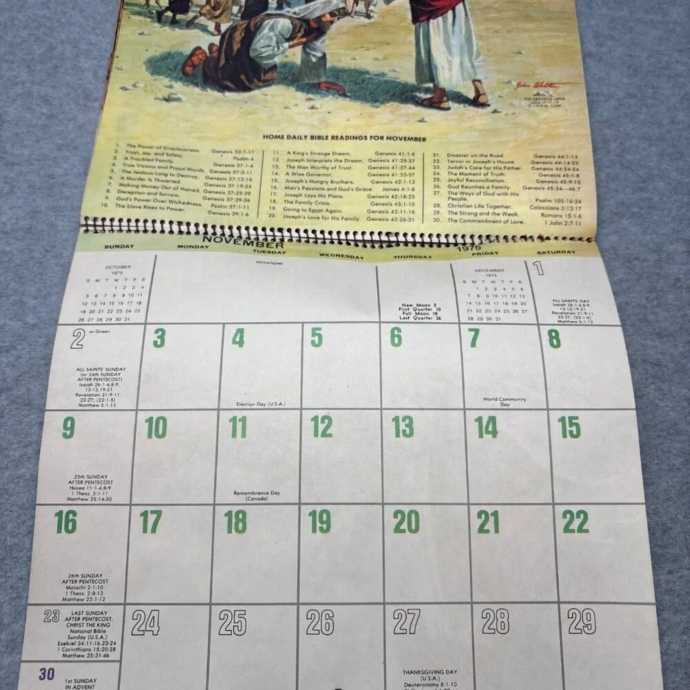 Vintage 1975 Church Year Calendar with Biblical Illustrations